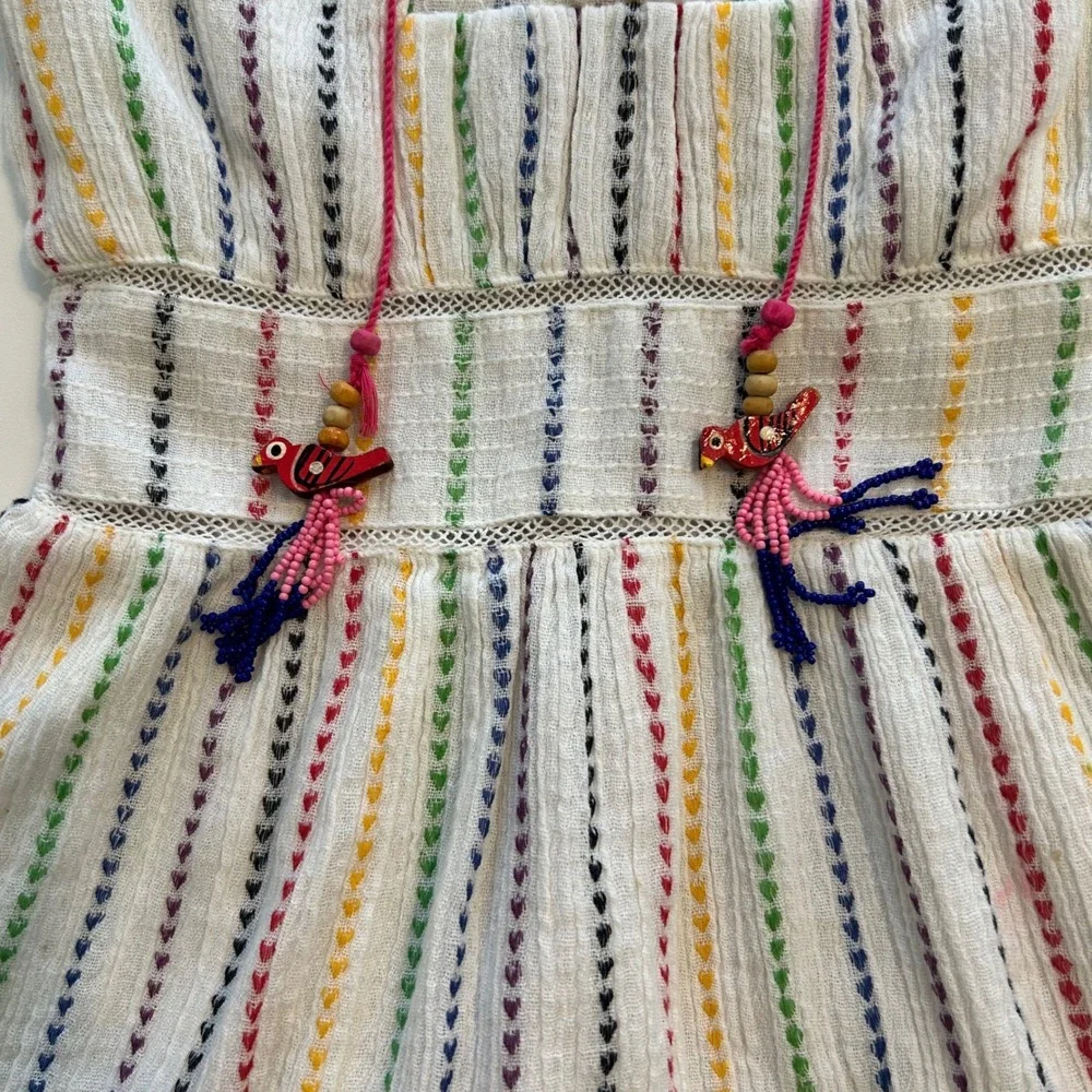 BELL Kids Size 6 Smocked White Rainbow Hearts Cotton Dress Boho‎ Tropical Beach